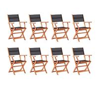 Runheo Lot de 8 chaises de jardin pliantes noires en bois d'eucalyptus, textilène, chaises d'extérieur pliables pour balcon et terrasse, chaises de terrasse confortables