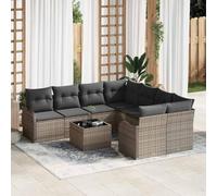 Runheo Lot de 9 canapés de jardin avec coussins en rotin synthétique gris - Modulaire et résistant aux UV - Compartiments de rangement - Pour terrasse et jardin - 234 x 232,5 x 85 cm