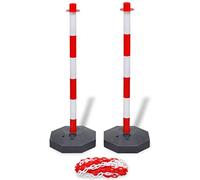 Runheo Lot de poteaux de barrière avec chaîne d'arrêt de 10 m en plastique, 2 poteaux en polyéthylène, rouge et blanc, pour parking, entrepôt, extérieur, léger, résistant aux intempéries, avec pieds à