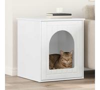 Runheo Maison pour Chat Blanc Brillant en Bois d'ingénierie 53 x 52 x 62 cm, Meuble d'intérieur Moderne avec Espace de Repos, Plateforme, cachette et perchoir pour Salon, Chambre ou Appartement