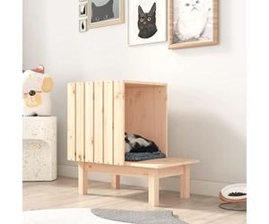 Runheo Maison pour chat en pin massif 60 x 36 x 60 cm, espace de repos stable pour chats d'intérieur avec surface de couchage, grotte et soin des griffes, idéale pour dormir, grimper et cacher