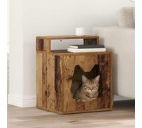 Runheo Maison pour chat rectangulaire en bois vieilli - 42,5 x 40 x 53,5 cm - Avec kit de montage stable - Pour animaux domestiques d'intérieur comme refuge pour jouer, grimper, gratter et dormir