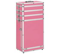 Runheo Mallette cosmétique en aluminium rose avec 4 niveaux et 1 tiroir, 37 x 24 x 74 cm, 4 roulettes amovibles, pour maquillage, soins, vacances, hôtel, salle de bain