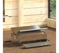Runheo Mangeoire à pédale pour Poules en Acier argenté 75 x 53 x 20,5 cm Robuste résistant aux intempéries pour Alimentation extérieure et intérieure avec capacité de 10 kg