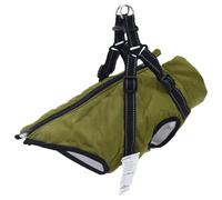 Runheo Manteau pour chien avec harnais, imperméable, réfléchissant, doublé en polaire, vert militaire, taille L32, sangles réglables, fermeture éclair, pour hiver, automne, extérieur, promenade