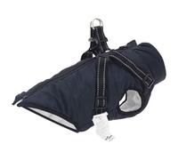 Runheo Manteau pour chien bleu marine L24 en polaire et polyester avec sangle réglable, réfléchissant, coupe-vent, imperméable, chaud pour hiver, automne, extérieur, promenade avec anneaux en D