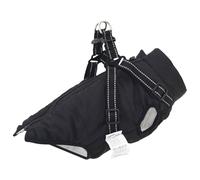 Runheo Manteau pour chien noir L24 en polaire et polyester, coupe-vent, chaud, réfléchissant avec sangle réglable, manteau de pluie d'extérieur pour chiot, carlin, teckel en automne et en hiver