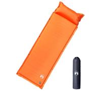 Runheo Matelas de Camping autogonflant avec Oreiller 1 Personne Orange, léger, Pliable, Isolant, Confortable pour Bivouac, randonnée, Trek, Voyage en Montagne ou forêt, avec Sac de Transport