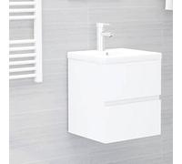 Runheo Meuble de lavabo blanc, 41 x 38,5 x 45 cm, matériau dérivé du bois avec 1 tiroir, meuble de salle de bain peu encombrant pour lavabo, idéal pour mettre en valeur la salle de bain