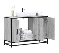 Runheo Meuble de lavabo gris Sonoma 90 x 33 x 60 cm - Matériau du bois - Cadre en métal - Meuble de salle de bain - Espace de rangement - Style rétro