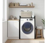 Runheo Meuble de machine à laver noir aspect chêne avec espace de rangement 67,5 x 48 x 97 cm, peu encombrant pour salle de bain et buanderie, avec compartiments et porte, facile à monter