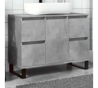 Runheo Meuble de salle de bain, gris béton, 80 x 33 x 60 cm, en matériau dérivé du bois, avec espace de rangement, résistant à l'humidité, pieds en fer, peu encombrant