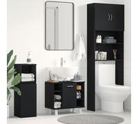 Runheo Meuble de salle de bain noir aspect chêne avec porte, 60 x 32 x 54 cm, en bois, espace de rangement avec 4 étagères, pour salle de bain, WC d'invités, peu encombrant, robuste, fonctionnel