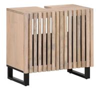 Runheo Meuble de salle de bain pour lavabo, 62 x 34 x 58 cm, en bois massif de mangue, avec 2 portes, robuste, avec espace de rangement, style rétro
