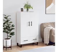 Runheo Meuble haut blanc 69,5 x 31 x 115 cm, en bois dérivé du bois, design moderne avec pieds en métal, beaucoup d'espace de rangement, armoire pour salon, cuisine, salle à manger, couloir