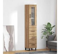 Runheo Meuble haut en chêne artisanal, 69,5 x 34 x 180 cm, matériau du bois, design moderne, armoire de cuisine avec porte et tiroir, espace de rangement polyvalent pour salle à manger