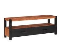 Runheo Meuble multimédia bas marron 110 x 30 x 40 cm en bois d'acacia massif avec étagère et tiroirs pour salon, home cinéma, espace de rangement et étagère hi-fi