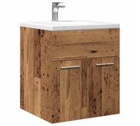 Runheo Meuble sous-lavabo aspect bois vieilli 41 x 38,5 x 46 cm - En matériau dérivé du bois - Montage mural - Pour salle de bain - Peu encombrant - Avec espace de rangement - Résistant à l'humidité