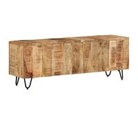 Runheo Meuble TV 110 x 30 x 40 cm, bois massif de mangue, style antique, robuste pour le salon, design unique de centre de divertissement