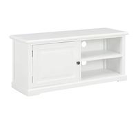 Runheo Meuble TV blanc 90 x 30 x 40 cm, bois Paulownia MDF, centre de divertissement moderne avec 1 porte et 2 compartiments, console TV pour salon, chambre à coucher, accès facile par câble
