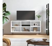 Runheo Meuble TV Blanc Bois d'ingénierie 103,5x30x50 cm avec 6 Compartiments, Pieds en Fer Stables Console pour Salon Chambre Rangement organisé et Support Montage sécurisé