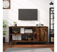 Runheo Meuble TV chêne fumé en Bois d'ingénierie 100x40x45 cm avec Pieds métal, Grand Espace de Rangement pour Salon, Chambre, Centre de Divertissement, Console Table Style Farmhouse