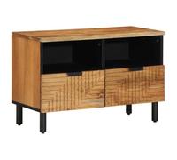 Runheo Meuble TV en bois massif d'acacia 70 x 33 x 46 cm avec espace de rangement, tiroir et compartiment, meuble bas pour salon, home cinéma, jeu, commode avec étagère et gestion des câbles
