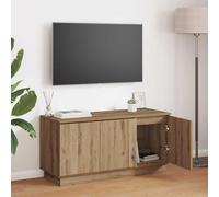 Runheo Meuble TV en chêne artisanal, 100 x 38 x 49 cm, moderne, avec éclairage LED, port USB, espace de rangement, pour salon, chambre à coucher