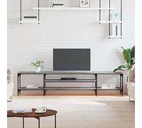 Runheo Meuble TV gris Sonoma - 201 x 35 x 45 cm - Matériau du bois et fer - Style industriel - Support TV robuste pour salon, centre de divertissement