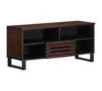 Runheo Meuble TV marron en bois massif de mangue, 100 x 34 x 46 cm, avec 1 tiroir, 4 compartiments, espace de rangement pour salon, home cinéma, hifi, buffet, commode, meuble TV, organiseur, étagère
