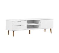 Runheo Meuble TV MOLDE Blanc Bois de pin Massif 158x40x49 cm Table de Salon Console avec Rangement pour Chambre et Centre de Divertissement Style Ferme