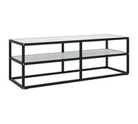 Runheo Meuble TV noir avec verre trempé, aspect marbre, 120 x 40 x 40 cm, support TV moderne pour salon, centre de divertissement stable, en acier