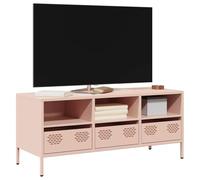 Runheo Meuble TV rose, 101,5 x 39 x 43,5 cm, en acier laminé à froid, style industriel, 3 compartiments et 3 tiroirs, salon et chambre à coucher, centre de divertissement