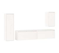 Runheo Meubles TV Blanc en Bois Massif de pin 4 pcs 80x30x35 cm et 30x30x60 cm et 100 cm Meuble TV Mural pour Salon et Chambre Style Farmhouse Pratique et Durable