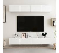 Runheo Meubles TV en Bois d'ingénierie Blanc 100x30x30 cm 4 pcs avec Support Mural Console pour Salon Chambre Centre de Divertissement Style Ferme