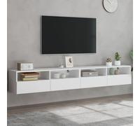 Runheo Meubles TV muraux 2 pcs Blanc Bois d'ingénierie 100x30x30 cm avec Montage, Meuble de Rangement pour Salon, Chambre, Centre de Divertissement