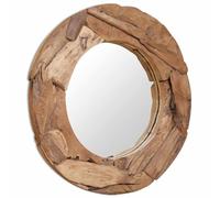 Runheo Miroir décoratif en teck rond de 80 cm de diamètre en bois massif avec crochets de suspension, miroir mural pour salle de bain, salon, chambre à coucher, couloir, miroir de salle de bain