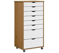 Runheo Moss Armoire à roulettes avec tiroirs, marron miel, pin massif, 8 tiroirs, 53 x 39 x 103 cm, flexible, sur roulettes, pour bureau et cuisine