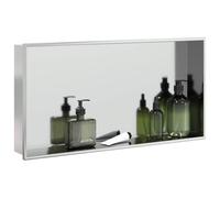 Runheo Niche de douche en acier inoxydable argenté brossé 62x32x9 cm avec montage encastré, support pratique pour accessoires de plomberie, robinetterie, siphon, flexible et joint