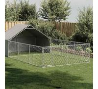 Runheo Niche d'extérieur pour chien en acier galvanisé 7 x 3 x 1,9 m avec toit en tissu PE résistant aux intempéries, porte verrouillable, grand bec pour chiens, idéal comme lieu de couchage sûr et
