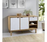 Runheo OTTA - Buffet marron et blanc - 114 x 43 x 73,5 cm - Pin massif - Design scandinave - Espace de rangement pour cuisine et salon - Armoire polyvalente