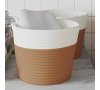 Runheo Paniers de Rangement Marron et Blanc Ø24x18 cm en Coton tressé avec anses, Lot de 2, décoratif Pratique pour Cuisine, Salon, Chambre, Rangement, Panier Corbeille Cabas dans Maison