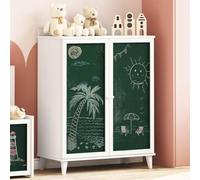 Runheo Panneau latéral avec tableau noir, blanc, 80 x 40 x 110 cm, en bois dérivé du bois, espace de rangement durable pour chambre d'enfant, salon, cuisine, armoire polyvalente