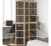 Runheo Paravent 3 pièces en bois massif de paulownia - Marron et noir - 105 x 200 cm - Paravent pliable sur pied - Brise-vue - Pour chambre à coucher, salon, bureau, intérieur - Avec motif géométrique