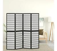 Runheo Paravent 4 pièces style japonais en bois de sapin massif, cloison de séparation pliable 160 x 170 cm, noir avec papier de riz translucide pour brise-vue, autoportant