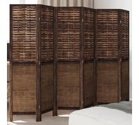 Runheo Paravent de séparation 6 pièces marron foncé en bois massif de paulownia avec bambou, pliable, autonome, opaque, 210 x 160 cm, idéal pour chambre à coucher, salon, bureau, intérieur