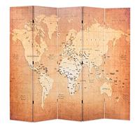Runheo Paravent pliable 200 x 170 cm avec cadre en bois, carte du monde imprimée des deux côtés, paravent jaune, sur pied comme brise-vue et séparateur de pièce pour salon, chambre à coucher et bureau