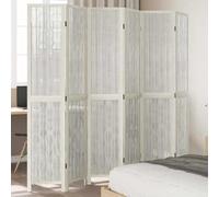 Runheo Paravent pliable 6 pièces blanc en bois massif de paulownia, paravent pliable avec branches de osier, cloison autoportante pour chambre à coucher, salon, bureau, brise-vue opaque, séparateur