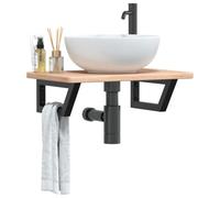 Runheo Plateau de lavabo avec support en acier et bois massif de chêne 60 x 40 cm, en forme de trapèze, charge jusqu'à 100 kg, peu encombrant, suspendu pour salle de bain, WC d'invités, avec espace de