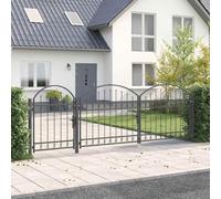 Runheo Portail de clôture de jardin avec sommet en arc Assen Gris en acier robuste, verrouillable, avec poteaux, design élégant pour terrasse et maison extérieure, durabilité face aux éléments